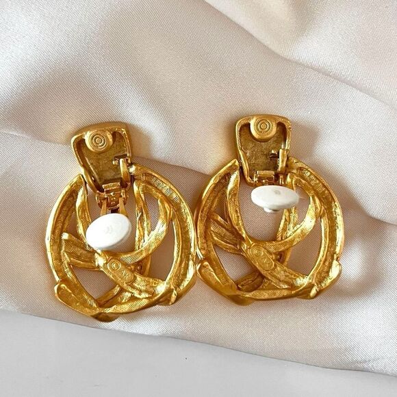 Vintage Anne Klein Matte Gold Door Knocker Earrings - Picture 4 of 4